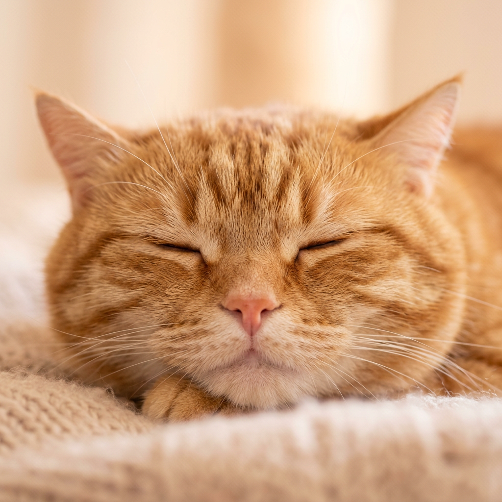 Sample log: orange tabby cat asleep on a knitted blanket