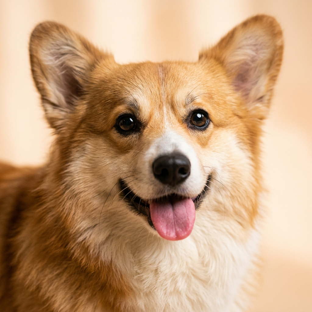 Sample log: corgi with its tongue out, grinning