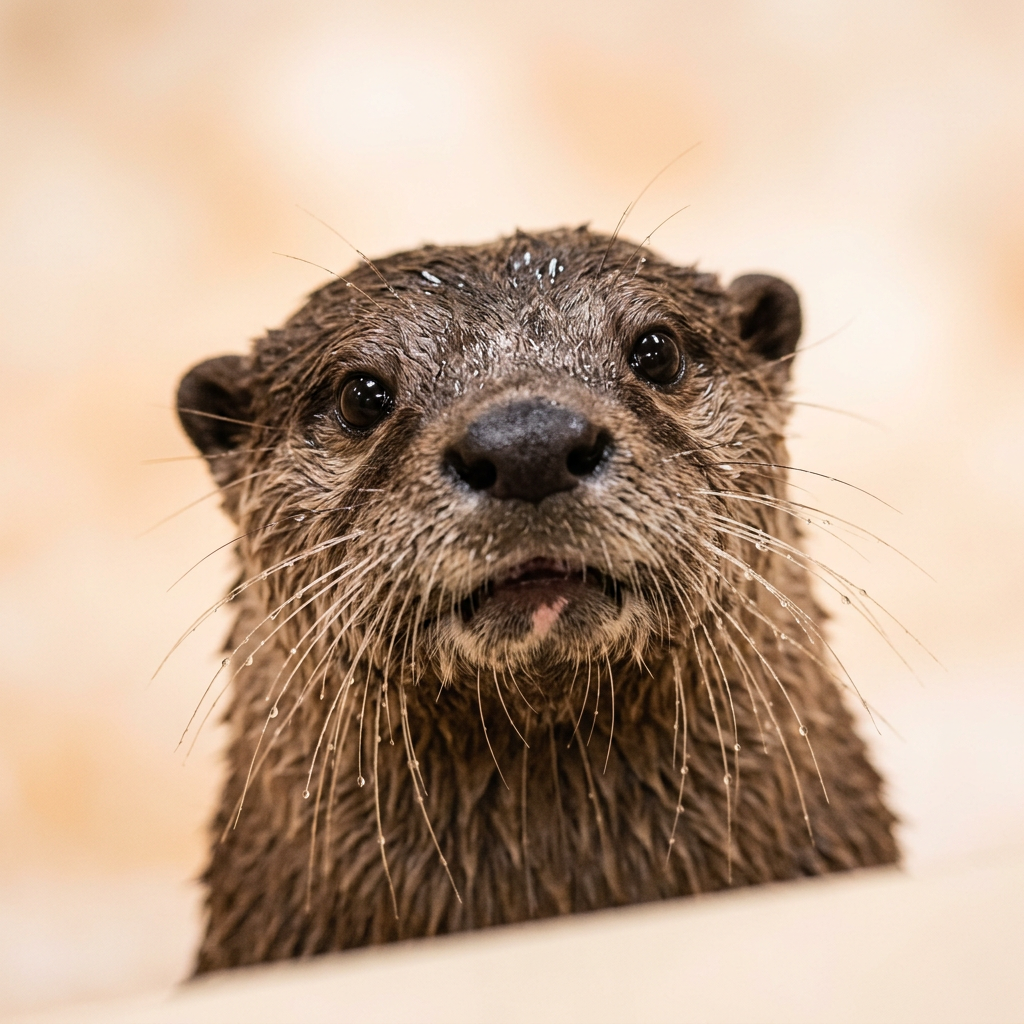 Sample log: wet otter staring straight ahead, still dripping
